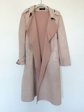 Few Moda Faux Suede Trench Coat Size Small Blush Pink
